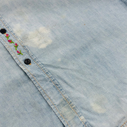 【ジャンク品】【メンズ】 Levi's リーバイス 70's 刺繍デニムシャツ カジュアルシャツ 長袖 トップス 147-240904-hn-06-fur サイズ：L カラー：ブルー 万代Net店