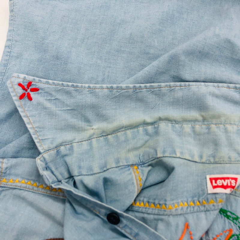 【ジャンク品】【メンズ】 Levi's リーバイス 70's 刺繍デニムシャツ カジュアルシャツ 長袖 トップス 147-240904-hn-06-fur サイズ：L カラー：ブルー 万代Net店