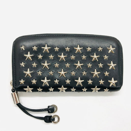 【中古品】【レディース】 JIMMY CHOO ジミーチュウ スタースタッズ ラウンドファスナーウォレット 長財布 財布 181-240913-hn-07-fur カラー：ブラック/シルバー 万代Net店