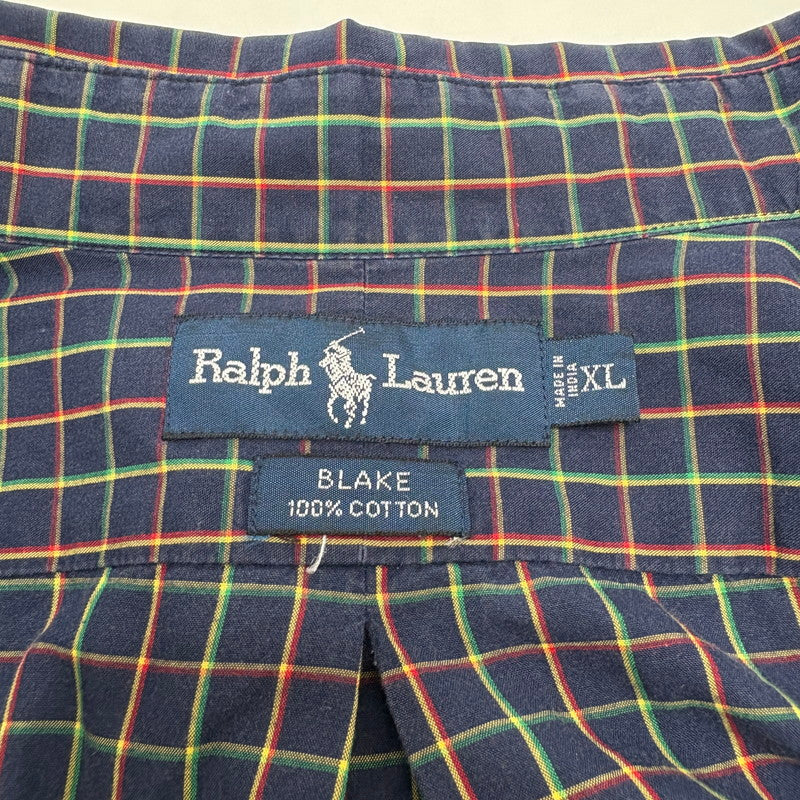 【中古品】【メンズ】 RALPH LAUREN ラルフローレン 90S PONY EMBROIDERY BLAKE LS BD CHECK SHIRT ブレイク 長袖 シャツ 146-260520-yt-02-fur サイズ：XL カラー：ネイビー 万代Net店