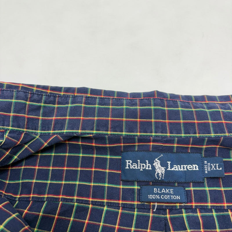 【中古品】【メンズ】 RALPH LAUREN ラルフローレン 90S PONY EMBROIDERY BLAKE LS BD CHECK SHIRT ブレイク 長袖 シャツ 146-260520-yt-02-fur サイズ：XL カラー：ネイビー 万代Net店