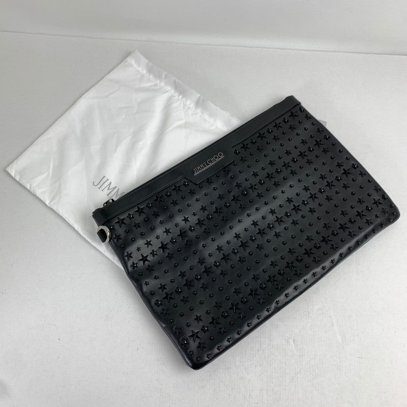 【中古品】【レディース】 JIMMY CHOO ジミーチュー DEREK BLACK 星スタッズ セカンドバッグ ※保存袋付き カバン ※スレ・汚れあり 180-260822-io-16-fuzh 万代Net店