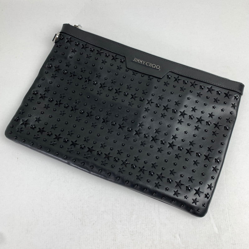 【中古品】【レディース】 JIMMY CHOO ジミーチュー DEREK BLACK 星スタッズ セカンドバッグ ※保存袋付き カバン ※スレ・汚れあり 180-260822-io-16-fuzh 万代Net店