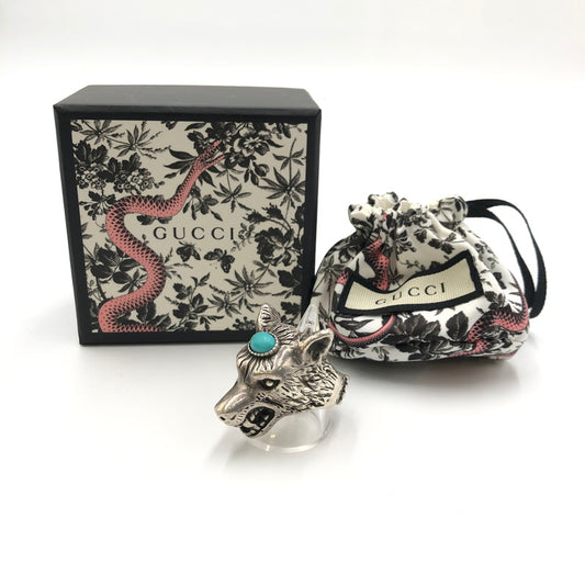 【中古品】【メンズ】 GUCCI グッチ アンガーフォレスト ウルフヘッドターコイズ リング アクセサリー 指輪 182-241018-kk-43-tei サイズ：21 カラー：シルバー 万代Net店