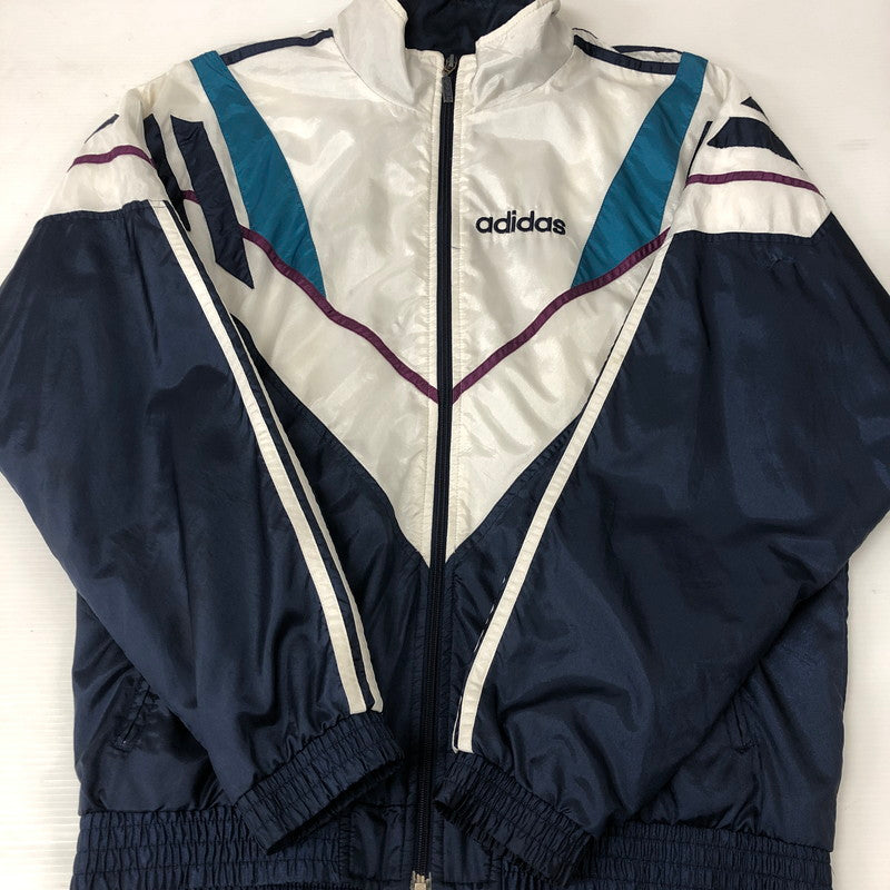 【現状渡し品】【メンズ】 adidas アディダス 90’S NYLON TRACK JACKET 90年代 ナイロンジャケット ライトアウター 万国旗タグ 148-250108-kk-05-tei サイズ：US M カラー：ネイビー 万代Net店