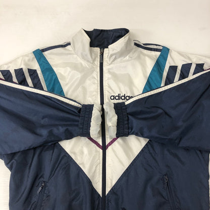 【現状渡し品】【メンズ】 adidas アディダス 90’S NYLON TRACK JACKET 90年代 ナイロンジャケット ライトアウター 万国旗タグ 148-250108-kk-05-tei サイズ：US M カラー：ネイビー 万代Net店