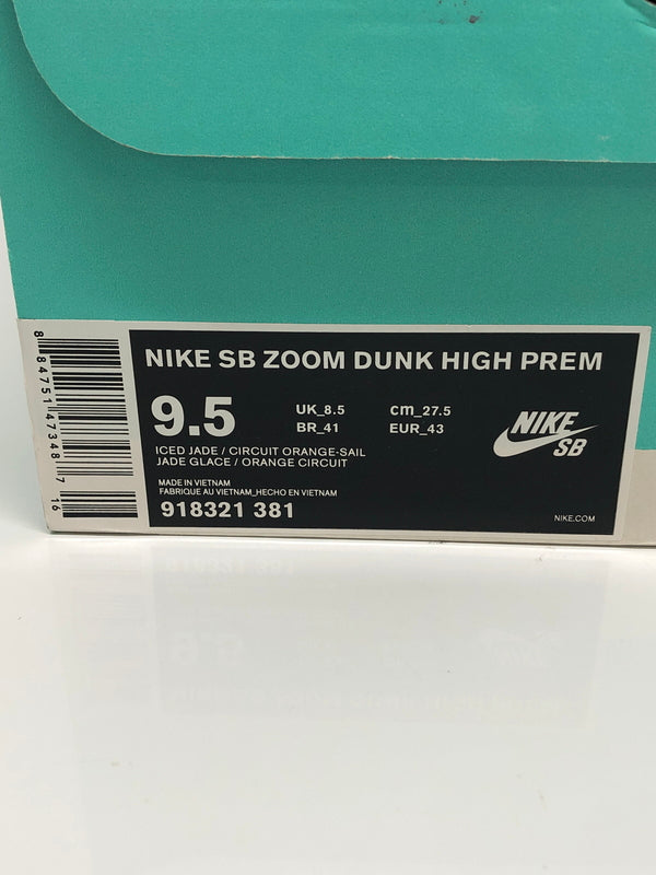 【未使用品】【メンズ】 NIKE SB ナイキ スケートボーディング × THOMAS CAMPBELL トーマス・キャンベル 別注 コラボ ZOOM DUNK HIGH PREM 918321-381 ズーム ダンクハイ プレミアム スニーカー 靴 160-260718-kk-39-hon カラー：ICED JADE/CIRCUIT ORANGE-SAIL 万代Net店