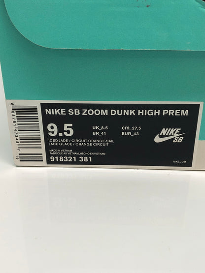 【未使用品】【メンズ】 NIKE SB ナイキ スケートボーディング × THOMAS CAMPBELL トーマス・キャンベル 別注 コラボ ZOOM DUNK HIGH PREM 918321-381 ズーム ダンクハイ プレミアム スニーカー 靴 160-260718-kk-39-hon カラー：ICED JADE/CIRCUIT ORANGE-SAIL 万代Net店