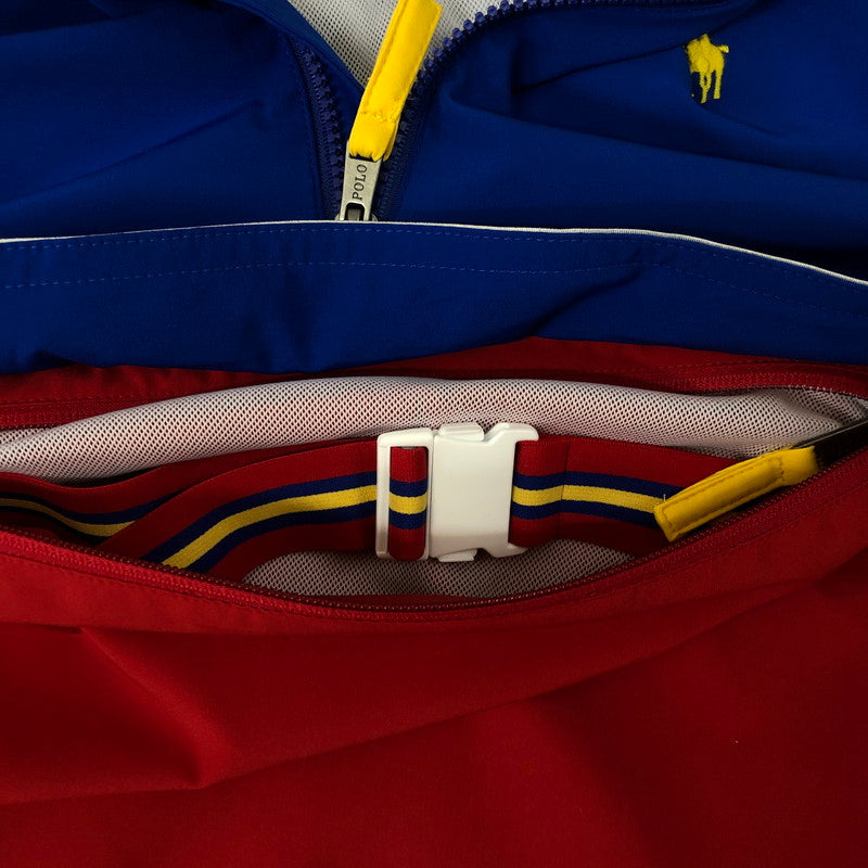 【中古美品】【メンズ】 HALFZIP PULLOVER JACKET ハーフジップ プルオーバージャケット ライトアウター 147-241020-kk-05-tei サイズ：M カラー：ブルー/レッド 万代Net店