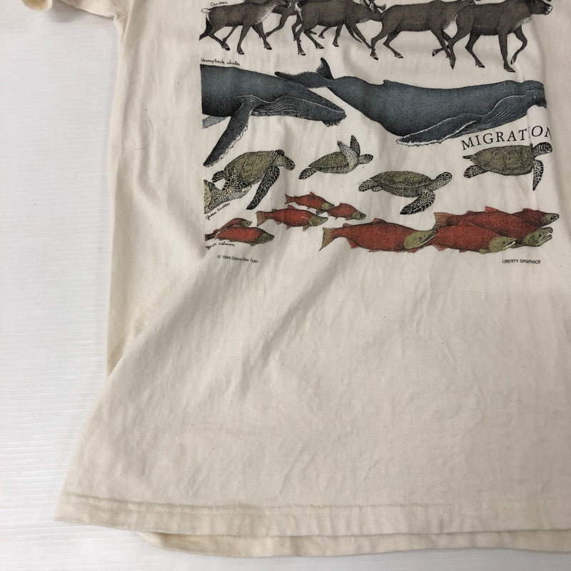 【中古品】【メンズ】  LIBERTY GRAPHICS リバティーグラフィックス 90's Diana Dee Tyler Animal Migration T-shirt 90年代 ディアナ・ディー・タイラー アニマル マイグレーション Tシャツ 半袖 トップス 145-250123-kk-04-tei サイズ：M カラー：アイボリー 万代Net店