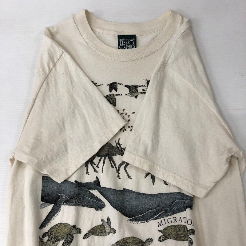 【中古品】【メンズ】 LIBERTY GRAPHICS リバティーグラフィックス 90's Diana Dee Tyler Animal Migration T-shirt 90年代 ディアナ・ディー・タイラー アニマル マイグレーション Tシャツ 半袖 トップス 145-250123-kk-04-tei サイズ：M カラー：アイボリー 万代Net店