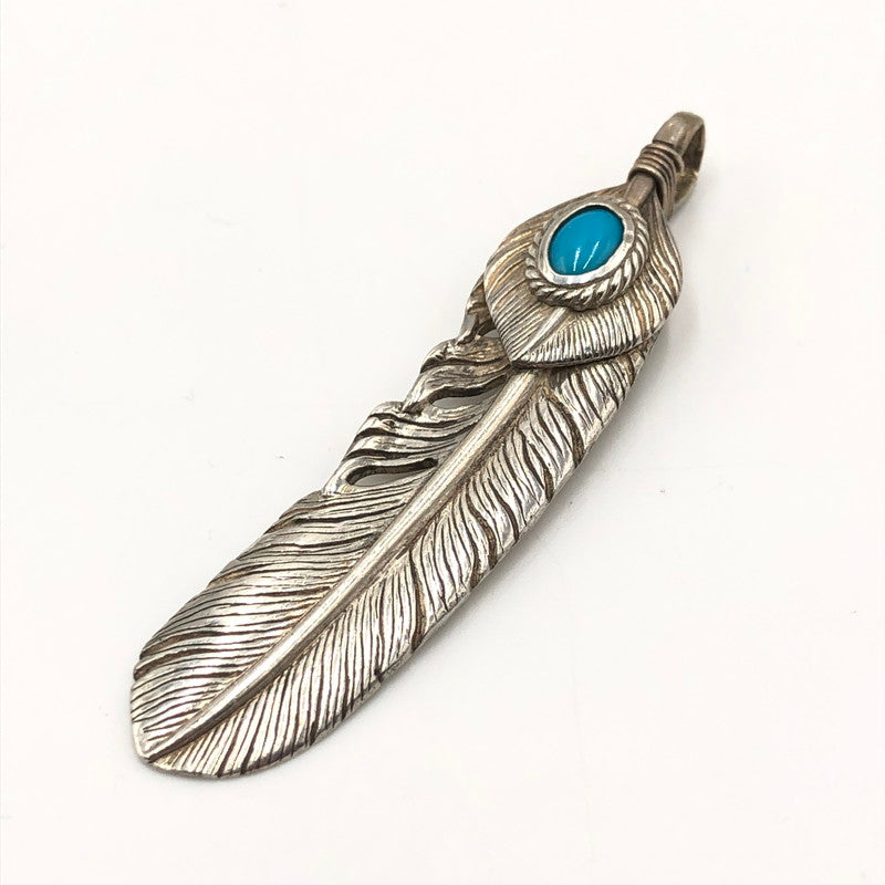 【中古品】【メンズ】 TADY＆KING タディーアンドキング ハートSVフェザー銀縄ターコイズ Lサイズ tkgh-009 左向き アクセサリー ペンダントトップ ネイティブジュエリー 191-250227-kk-13-fuz カラー：シルバー 万代Net店