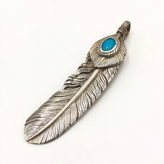 【中古品】【メンズ】 TADY＆KING タディーアンドキング ハートSVフェザー銀縄ターコイズ Lサイズ tkgh-009 左向き アクセサリー ペンダントトップ ネイティブジュエリー 191-250227-kk-13-fuz カラー：シルバー 万代Net店