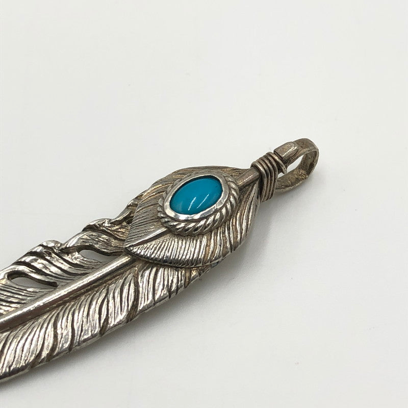 【中古品】【メンズ】 TADY＆KING タディーアンドキング ハートSVフェザー銀縄ターコイズ Lサイズ tkgh-009 左向き アクセサリー ペンダントトップ ネイティブジュエリー 191-250227-kk-13-fuz カラー：シルバー 万代Net店