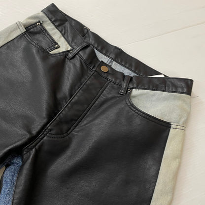 【中古品】【メンズ】 MNMI ミニマル LEATHER FLARE DENIM レザー フレア デニム ボトムス 142-620618-sa-10-tei サイズ：29 カラー：ブラック 万代Net店