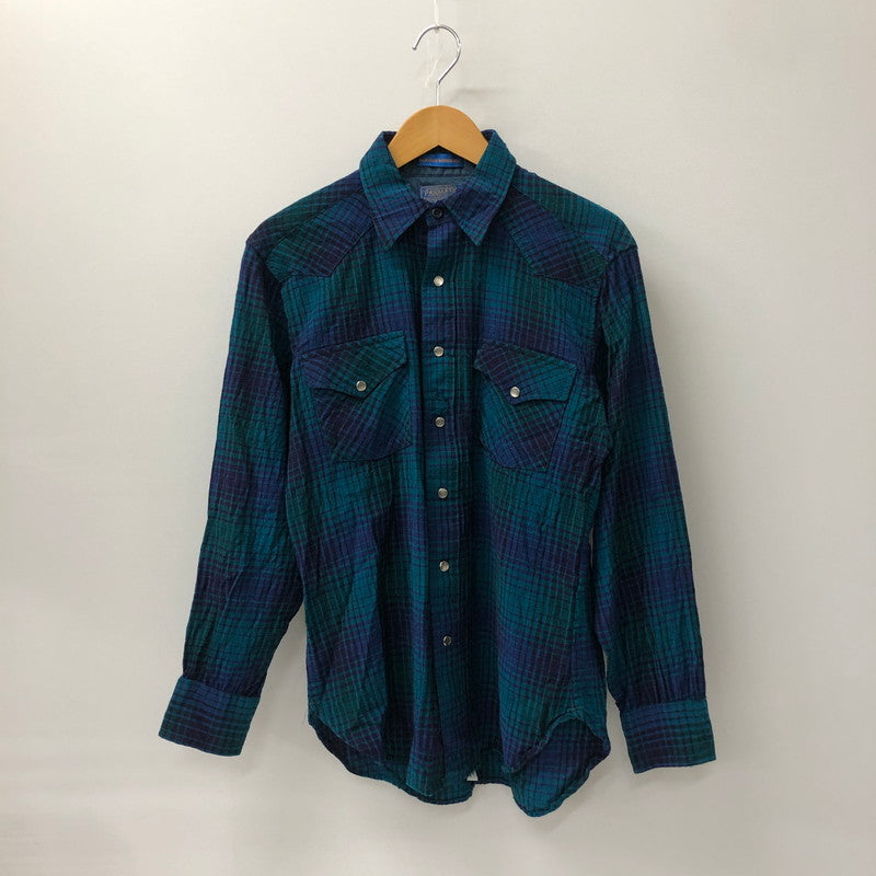 【現状渡し品】【メンズ】 70’s WOOL WESTERN SHIRT VINTAGE 70年代 ウールウエスタンシャツ 長袖 トップス ヴィンテージ 145-241224-kk-10-tei サイズ：M カラー：ブルー/グリーン 万代Net店