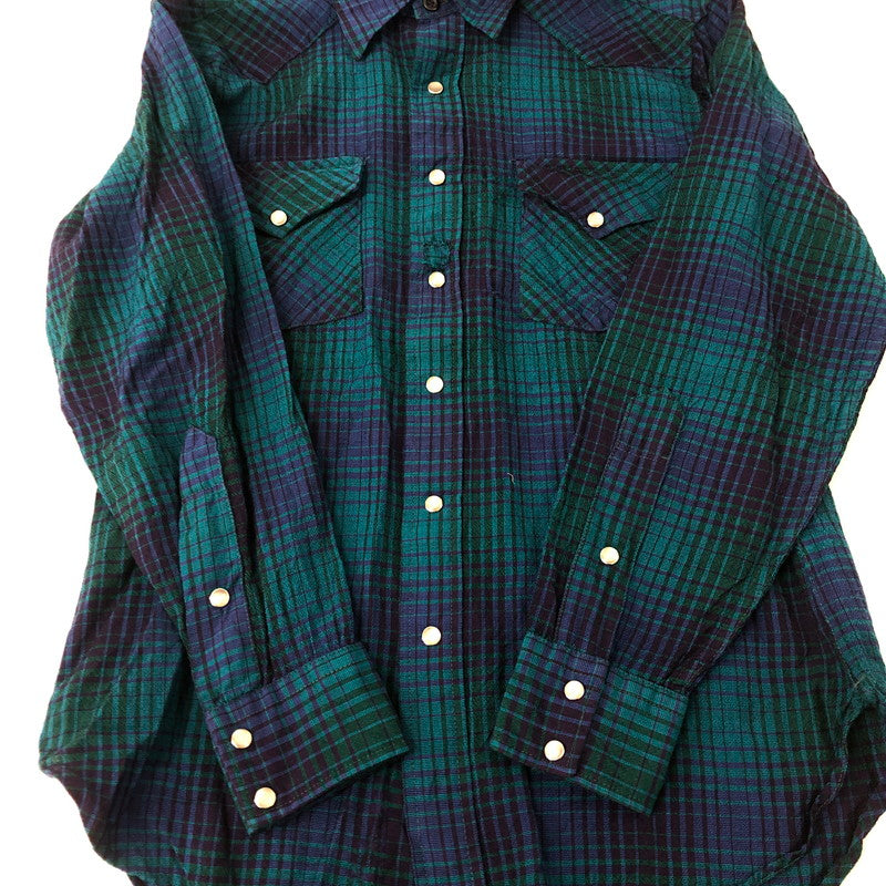 【現状渡し品】【メンズ】 70’s WOOL WESTERN SHIRT VINTAGE 70年代 ウールウエスタンシャツ 長袖 トップス ヴィンテージ 145-241224-kk-10-tei サイズ：M カラー：ブルー/グリーン 万代Net店