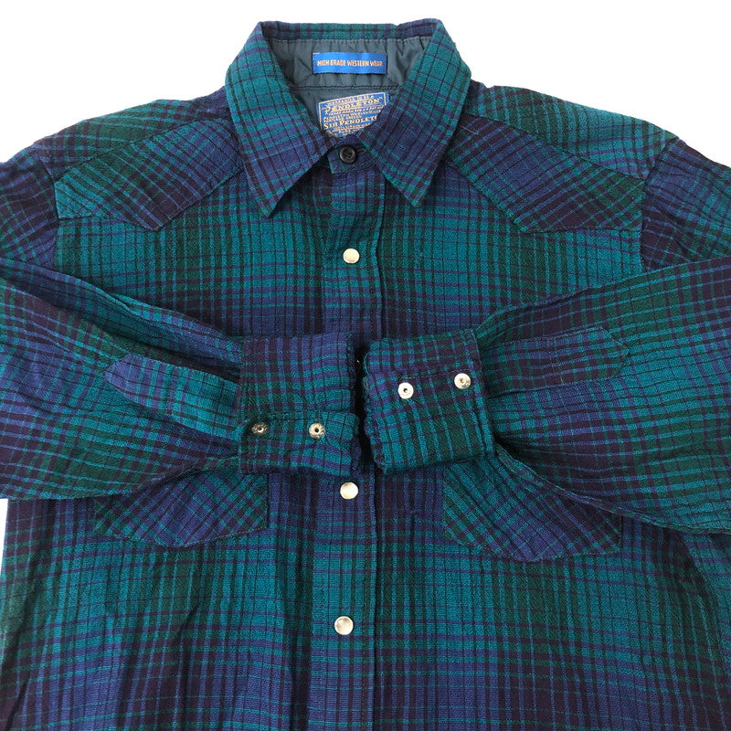 【現状渡し品】【メンズ】 70’s WOOL WESTERN SHIRT VINTAGE 70年代 ウールウエスタンシャツ 長袖 トップス ヴィンテージ 145-241224-kk-10-tei サイズ：M カラー：ブルー/グリーン 万代Net店