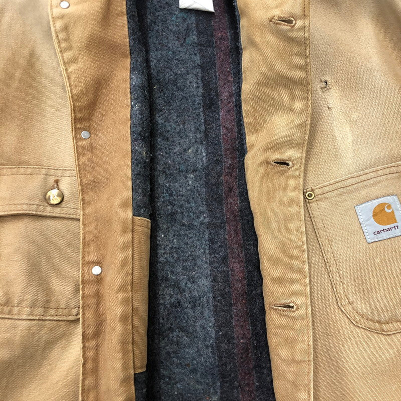 【現状渡し品】【メンズ】 Carhartt カーハート 90's DUCK CHORE COAT 90年代 ダック チョアコート アウター ブランケットライナー  ジャケット 145-250117-kk-16-tei サイズ：表記消え 下記参照 カラー：ベージュ 万代Net店