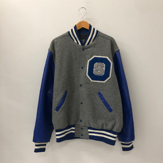 【中古品】【メンズ】  HOLLOWAY ホロウェイ LEATHER SLEEVE VARSITY JACKET レザースリーブ バーシティージャケット アウター スタジャン USA製 145-250116-kk-28-tei サイズ：L カラー：グレー/ブルー 万代Net店