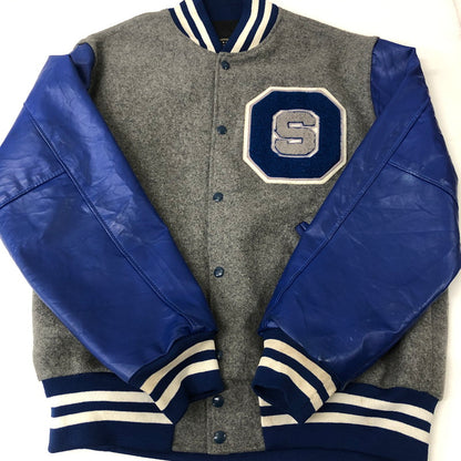 【中古品】【メンズ】  HOLLOWAY ホロウェイ LEATHER SLEEVE VARSITY JACKET レザースリーブ バーシティージャケット アウター スタジャン USA製 145-250116-kk-28-tei サイズ：L カラー：グレー/ブルー 万代Net店