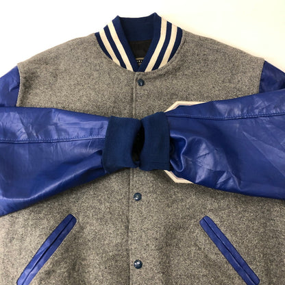 【中古品】【メンズ】  HOLLOWAY ホロウェイ LEATHER SLEEVE VARSITY JACKET レザースリーブ バーシティージャケット アウター スタジャン USA製 145-250116-kk-28-tei サイズ：L カラー：グレー/ブルー 万代Net店