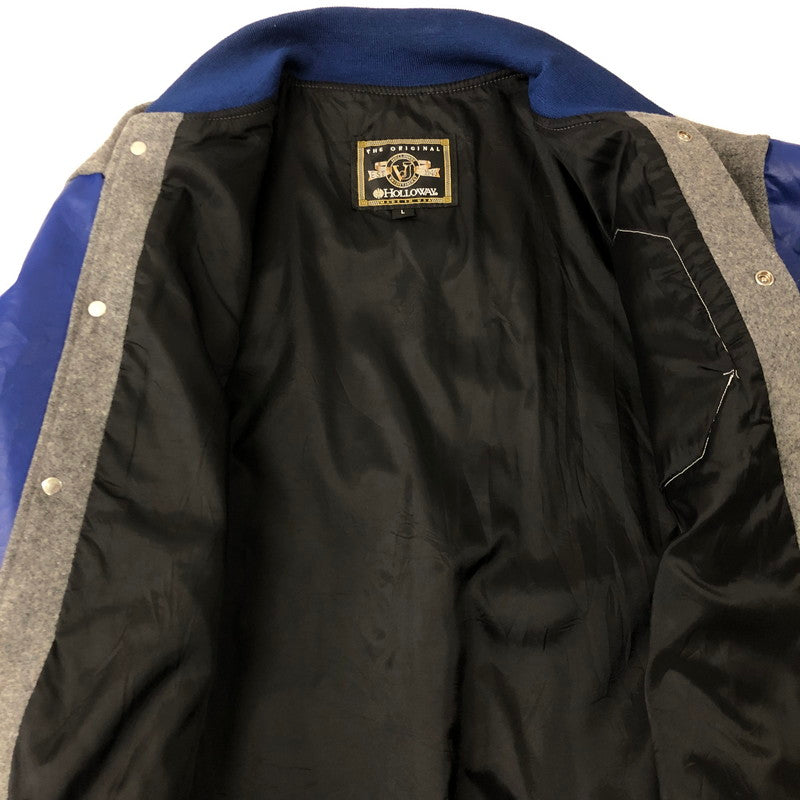 【中古品】【メンズ】  HOLLOWAY ホロウェイ LEATHER SLEEVE VARSITY JACKET レザースリーブ バーシティージャケット アウター スタジャン USA製 145-250116-kk-28-tei サイズ：L カラー：グレー/ブルー 万代Net店