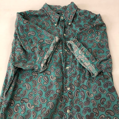 【中古品】【メンズ】 Eddie Bauer エディー・バウアー 90's S/S B.D PAISLEY SHIRT 90年代 ショートスリーブ ボタンダウン ペイズリーシャツ 半袖 トップス 144-250208-kk-19-tei サイズ：M カラー：ターコイズブルー 万代Net店