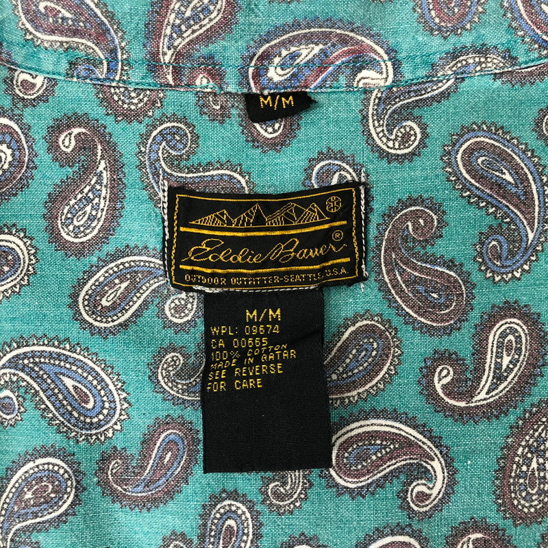 【中古品】【メンズ】 Eddie Bauer エディー・バウアー 90's S/S B.D PAISLEY SHIRT 90年代 ショートスリーブ ボタンダウン ペイズリーシャツ 半袖 トップス 144-250208-kk-19-tei サイズ：M カラー：ターコイズブルー 万代Net店