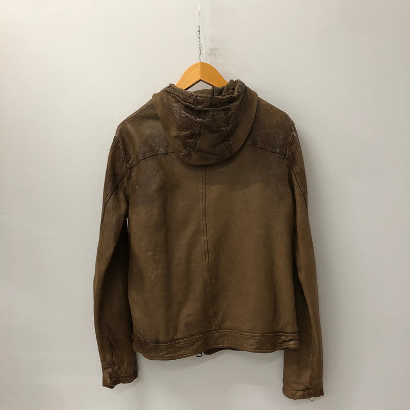 【中古品】【メンズ】  GIOGIO BRATO ジョルジオ・ブラット LAMB LEATHER ZIP UP PARKA GU15F7210BIS ラムレザー ジップアップパーカー アウター レザージャケット 145-250130-kk-22-tei サイズ：44 カラー：ブラウン 万代Net店