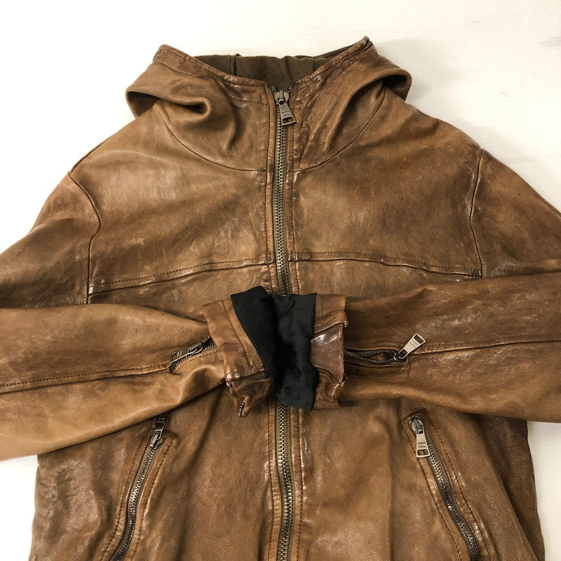 【中古品】【メンズ】  GIOGIO BRATO ジョルジオ・ブラット LAMB LEATHER ZIP UP PARKA GU15F7210BIS ラムレザー ジップアップパーカー アウター レザージャケット 145-250130-kk-22-tei サイズ：44 カラー：ブラウン 万代Net店