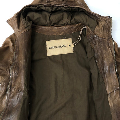 【中古品】【メンズ】  GIOGIO BRATO ジョルジオ・ブラット LAMB LEATHER ZIP UP PARKA GU15F7210BIS ラムレザー ジップアップパーカー アウター レザージャケット 145-250130-kk-22-tei サイズ：44 カラー：ブラウン 万代Net店