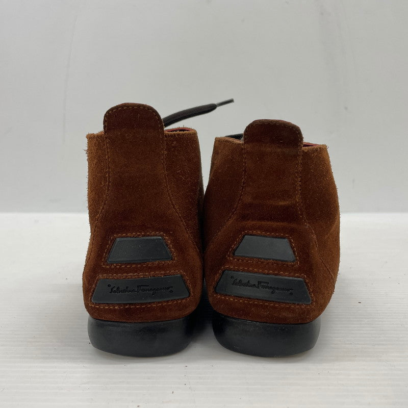 【中古品】【レディース】 SALVATORE FERRAGAMO SPORT サルヴァトーレフェラガモ スポーツ SUEDELEATHER STITCH SHORT BOOTS SN6390 スエードレザー ステッチ ショート ブーツ シューズ 靴 167-261014-yo-31-teih サイズ：6C カラー：ブラウン 万代Net店