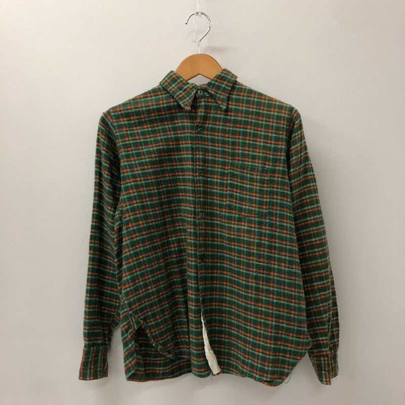 【中古品】【メンズ】  UNKNOWN VINTAGE 50～60's COTTON CHECK FLANNEL SHIRT ヴィンテージ 50-60年代 コットン チェック フランネルシャツ 長袖 トップス マチ付き 145-250208-kk-12-tei サイズ：表記無し 下記参照 カラー：グリーン 万代Net店