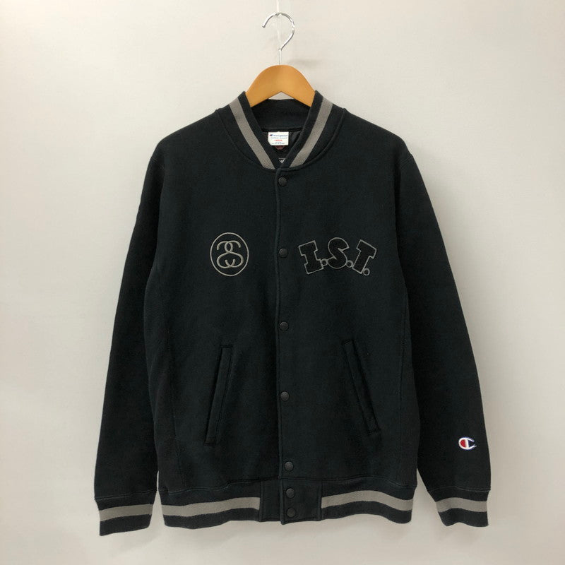 【中古品】【メンズ】 STUSSY ステューシー × CHAMPION チャンピオン 別注 コラボ 14AW WINDSTOPPER REVERSE WEAVE IST VERSITY JACKET C8-E012 ウィンドストッパー リバースウィーブ IST バーシティージャケット アウター スタジャン 142-250204-kk-04-tei サイズ：L カラー：ブラック 万代Net店