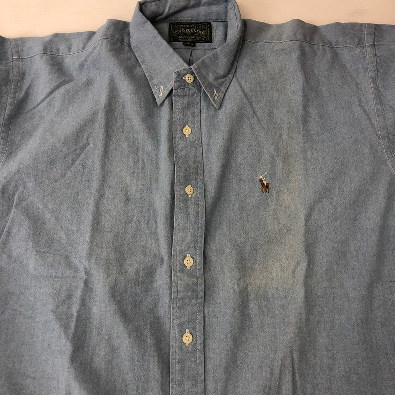 【中古品】【メンズ】  POLO COUNTRY RALPH LAUREN ポロカントリー ラルフローレン L/S B.D CHAMBRAY SHIRT ロングスリーブ ボタンダウン シャンブレーシャツ 長袖 トップス 147-250204-kk-08-tei サイズ：L カラー：ライトインディゴ 万代Net店