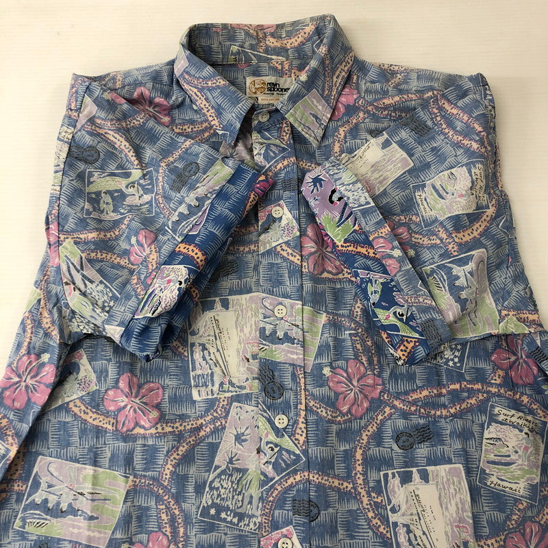 【中古品】【メンズ】  REYN SPOONER レインスプーナー 80's S/S COTTON ALOHA SHIRT VINTAGE 80年代 ショートスリーブ コットン アロハシャツ 半袖 トップス ヴィンテージ 144-250208-kk-18-tei サイズ：L カラー：ブルー 万代Net店