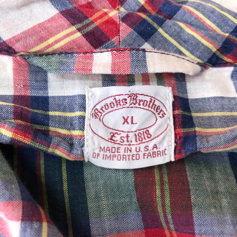 【中古品】【メンズ】 Brooks Brothers ブルックスブラザーズ 90's COTTON CHECK GOWN 90年代 コットン チェックガウン シャツ 長袖 トップス USA製 147-251120-yy-15-tei サイズ：XL カラー：レッド 万代Net店