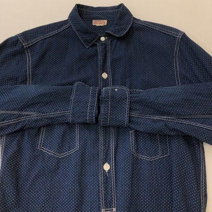 【中古品】【メンズ】  FREEWHEELERS THE UNION SPECIAL OVERALLS フリーホイーラーズ ザ ユニオンスペシャル オーバーオールズ CONDUCTOR SHIRT 1910's Style コンダクターシャツ 長袖 トップス 145-250212-kk-19-tei サイズ：16 カラー：POLKA DOT INDIGO WABASH CHAMBRAY 万代Net店