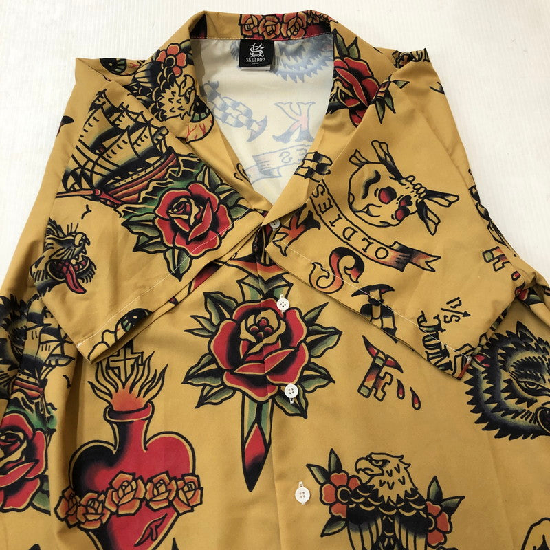 【中古品】【メンズ】  SK OLDIES SK オールディーズ 24SS PATTERN S/S SHIRT BLACKSTAR TATTOO JUN パターン ショートスリーブシャツ ブラックスター タトゥー ジュン 半袖 トップス 145-250212-kk-23-tei サイズ：M カラー：OCHER 万代Net店