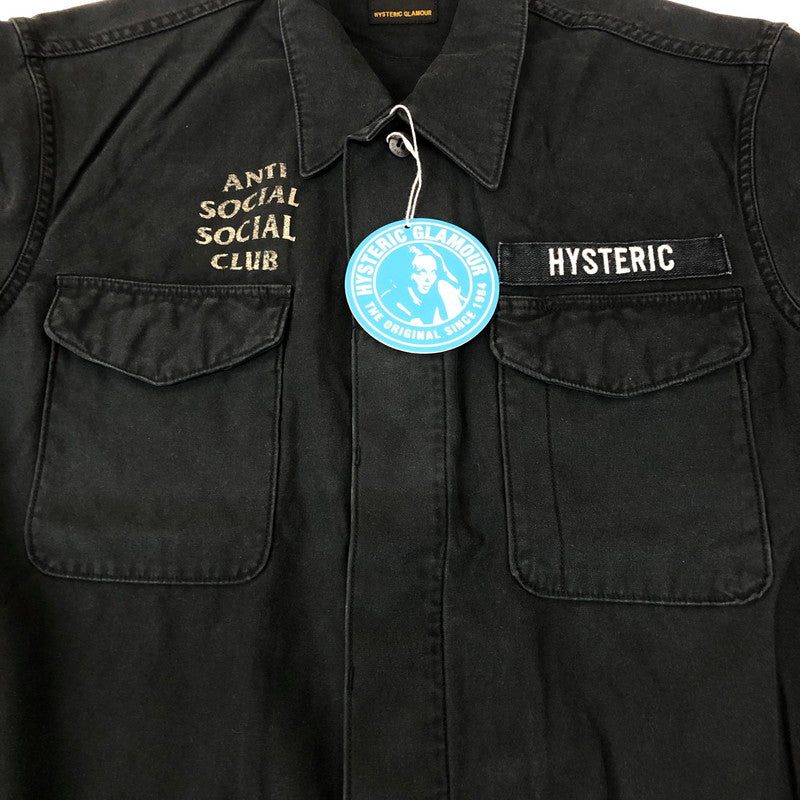 【中古品】【メンズ】 HYSTERIC GLAMOUR ヒステリックグラマー × ANTI SOCIAL SOCIAL CLUB アンチソーシャルソーシャルクラブ 別注 コラボ 20SS MILITARY SHIRT JACKET 02201AH14 ミリタリーシャツジャケット ライトアウター 140-250212-kk-10-tei サイズ：XXL カラー：ブラック 万代Net店