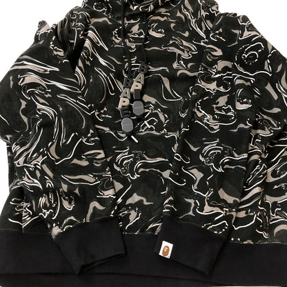 【中古品】【メンズ】 A BATHING APE アベイシングエイプ MARBLING CAMO RELAXED FIT PULLOVER HOODIE 001PPK801313M マーブリング カモ リラックスドフィット プルオーバーフーディー トップス パーカー 142-250212-kk-14-tei サイズ：XL カラー：ブラック 万代Net店