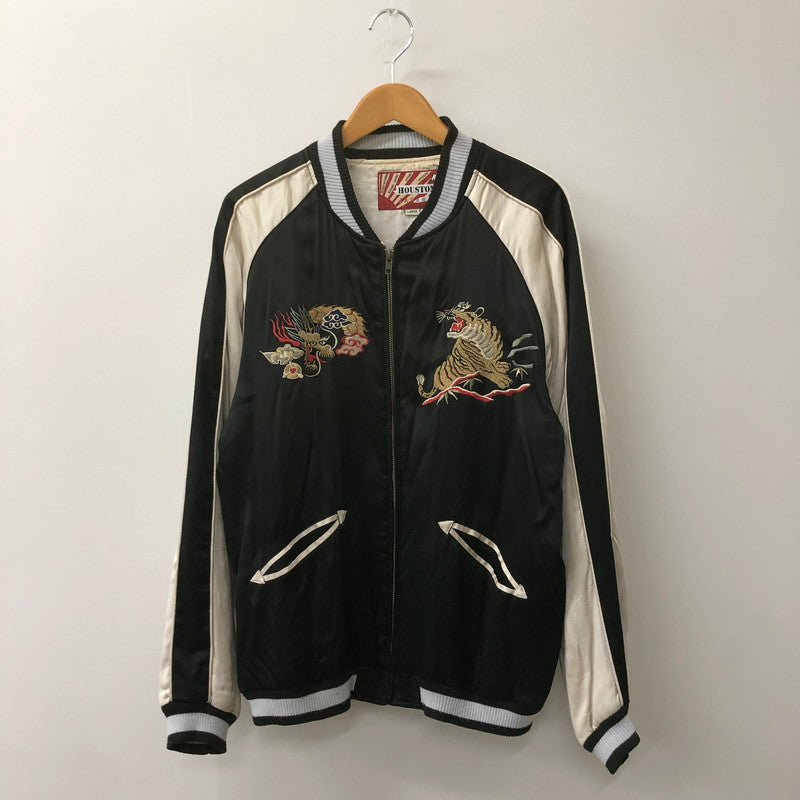 【中古品】【メンズ】 HOUSTON ヒューストン SOUVENIR JACKET 50433 スーベニアジャケット ライトアウター スカジャン  龍 虎 日本地図 刺繍 145-250212-kk-26-tei サイズ：L カラー：ブラック 万代Net店