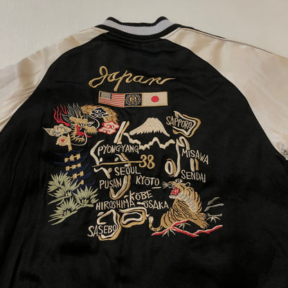 【中古品】【メンズ】 HOUSTON ヒューストン SOUVENIR JACKET 50433 スーベニアジャケット ライトアウター スカジャン  龍 虎 日本地図 刺繍 145-250212-kk-26-tei サイズ：L カラー：ブラック 万代Net店