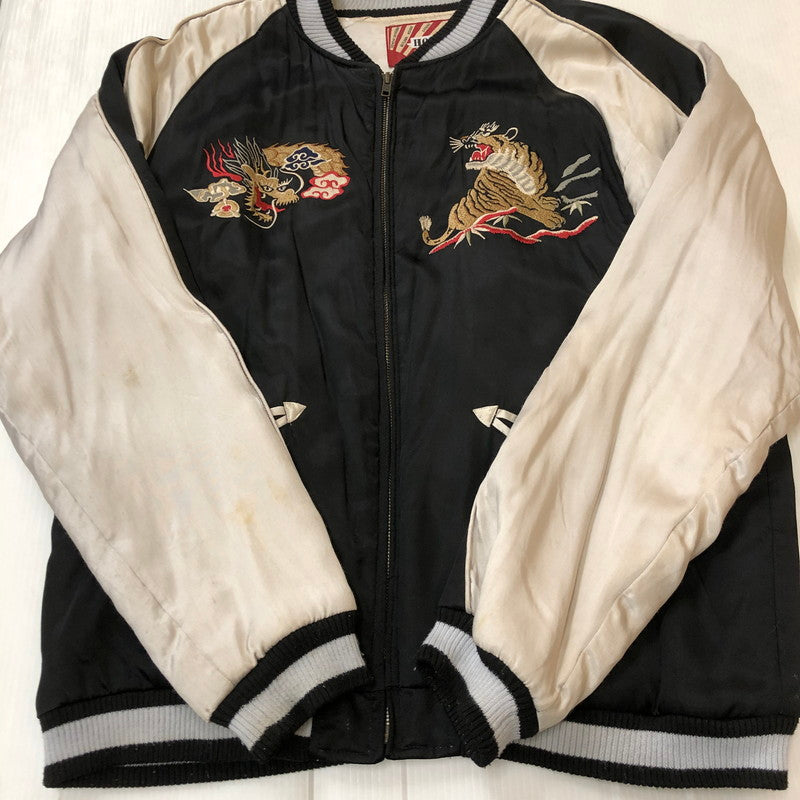 【中古品】【メンズ】 HOUSTON ヒューストン SOUVENIR JACKET 50433 スーベニアジャケット ライトアウター スカジャン  龍 虎 日本地図 刺繍 145-250212-kk-26-tei サイズ：L カラー：ブラック 万代Net店