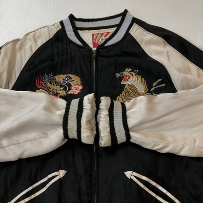 【中古品】【メンズ】 HOUSTON ヒューストン SOUVENIR JACKET 50433 スーベニアジャケット ライトアウター スカジャン  龍 虎 日本地図 刺繍 145-250212-kk-26-tei サイズ：L カラー：ブラック 万代Net店