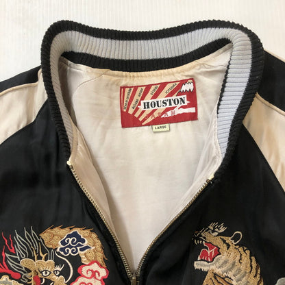 【中古品】【メンズ】 HOUSTON ヒューストン SOUVENIR JACKET 50433 スーベニアジャケット ライトアウター スカジャン  龍 虎 日本地図 刺繍 145-250212-kk-26-tei サイズ：L カラー：ブラック 万代Net店