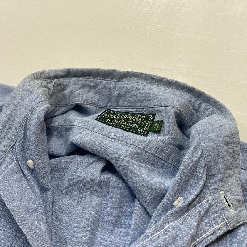 【現状渡し品】【メンズ】 POLO COUNTRY RALPHLAUREN ポロ カントリー ラルフローレン S/S BUTTON DOWN SHIRT ショートスリーブ ボタン ダウン シャツ 半袖 トップス 147-260714-sa-07-tei サイズ：M カラー：ブルー系 万代Net店