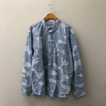 【中古品】【メンズ】 A BATHING APE アベイシングエイプ SOLID CAMO STRIPE RELAXED FIT SHIRT 001SHK801003M ソリッドカモ ストライプ リラックスフィットシャツ 長袖 トップス 142-250213-kk-04-tei サイズ：XL カラー：ライトブルー 万代Net店