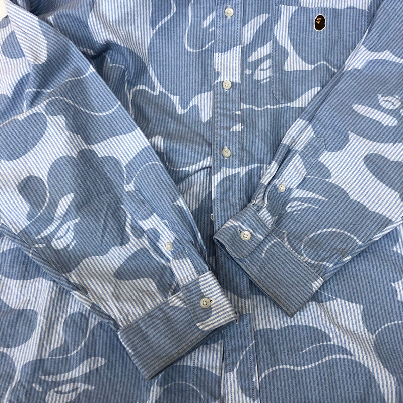 【中古品】【メンズ】 A BATHING APE アベイシングエイプ SOLID CAMO STRIPE RELAXED FIT SHIRT 001SHK801003M ソリッドカモ ストライプ リラックスフィットシャツ 長袖 トップス 142-250213-kk-04-tei サイズ：XL カラー：ライトブルー 万代Net店